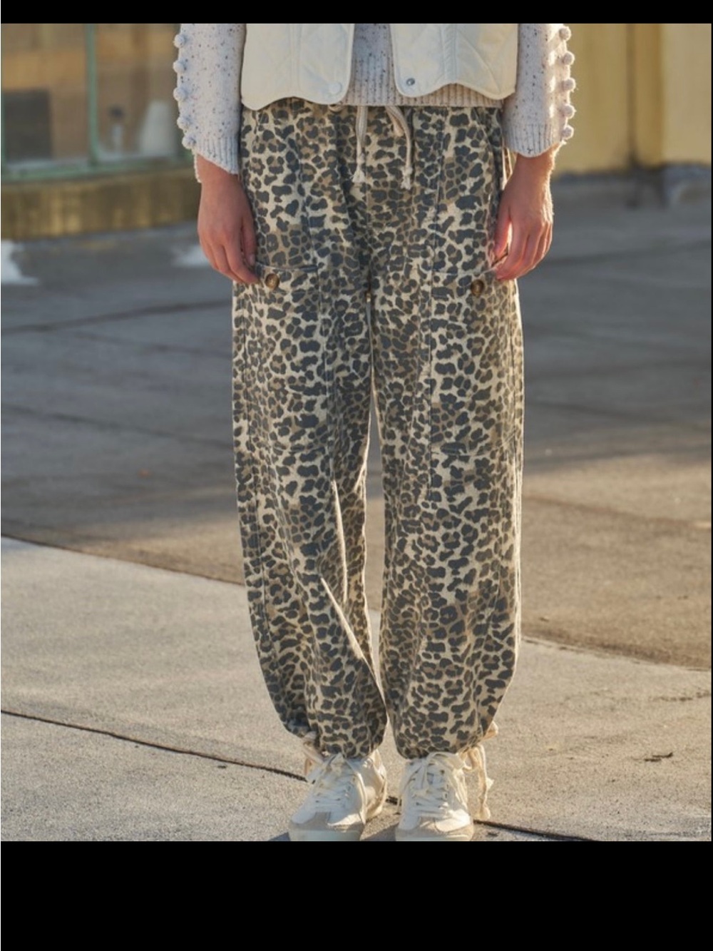 100% Cotton Leopard Print Drawstring Waist Pants